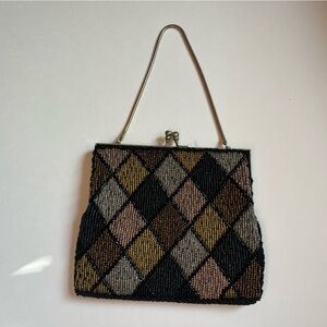 Chic Diamond Pattern Du-Val Vintage Beaded Clutch